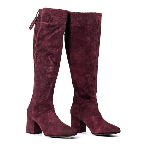 Free People Women Star Burgundy Distress Suede Retro 60s Zip Boots sz 8US EUR 38 - Picture 1 of 7